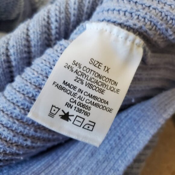 Penn Cable Knit Fishermen Cotton Pastel Lavender Spring Pointelle Sweater 1X - Picture 4 of 8